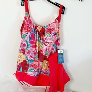 Caribbean Joe Women's Standard Blouson Tankini Tummy Control Quick Dry size 10